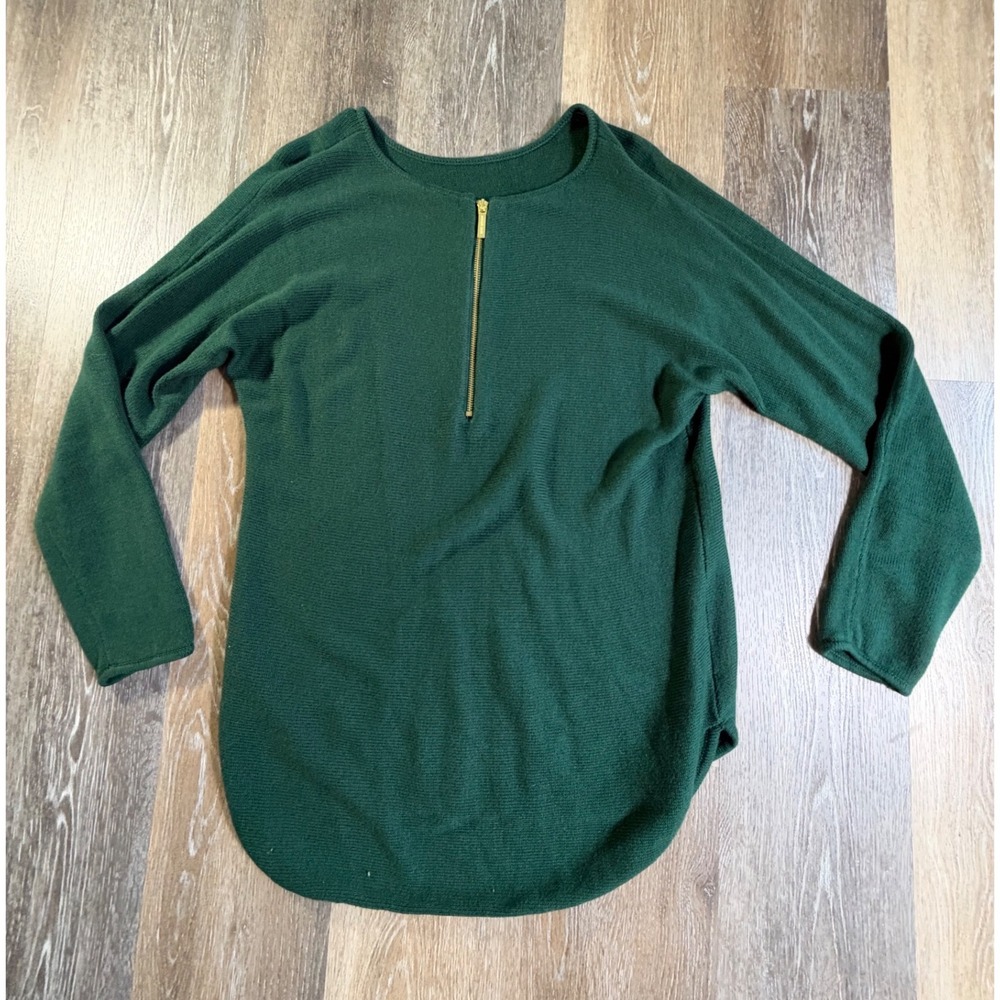 Michael Kors Sweater Womens XL Green Quarter Zip Long Sleeve Curved Hem